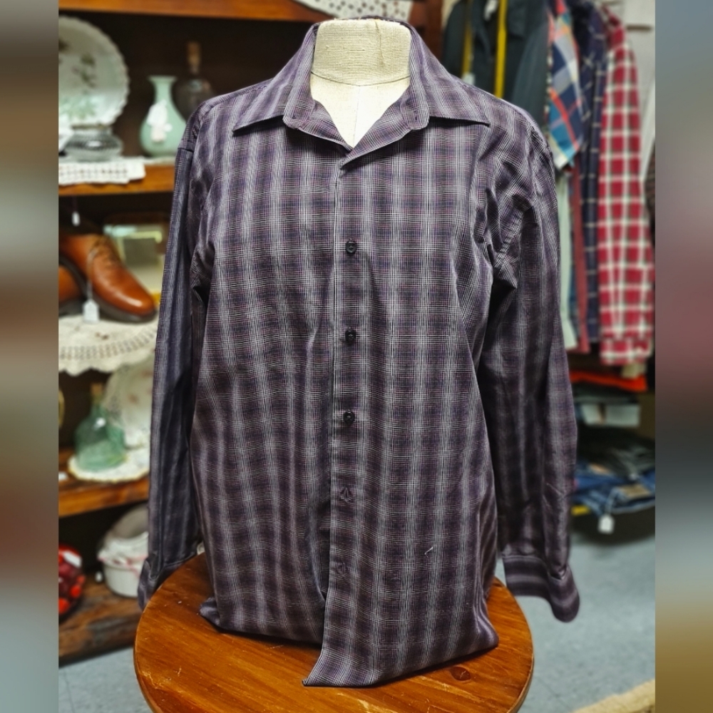 Purple Plaid Van Heusen Dress Shrit size L